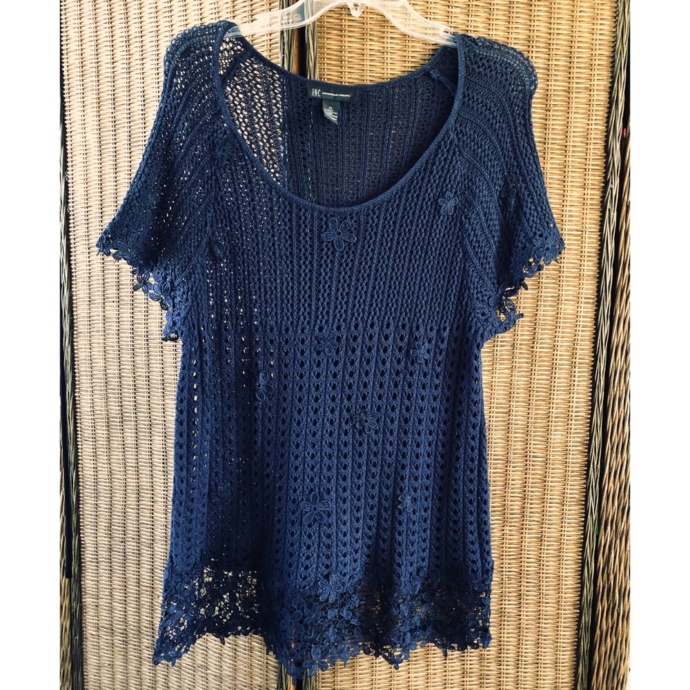INC.-Navy Blue, Crochet Cotton Top